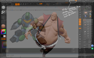 The Zbrush interface can be made transparent to see reference images on the desktop.